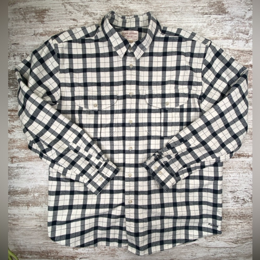 EUC Filson Alaskan‎ Guide Shirt Long Sleeve Flannel Heavy XXL Cream/Black